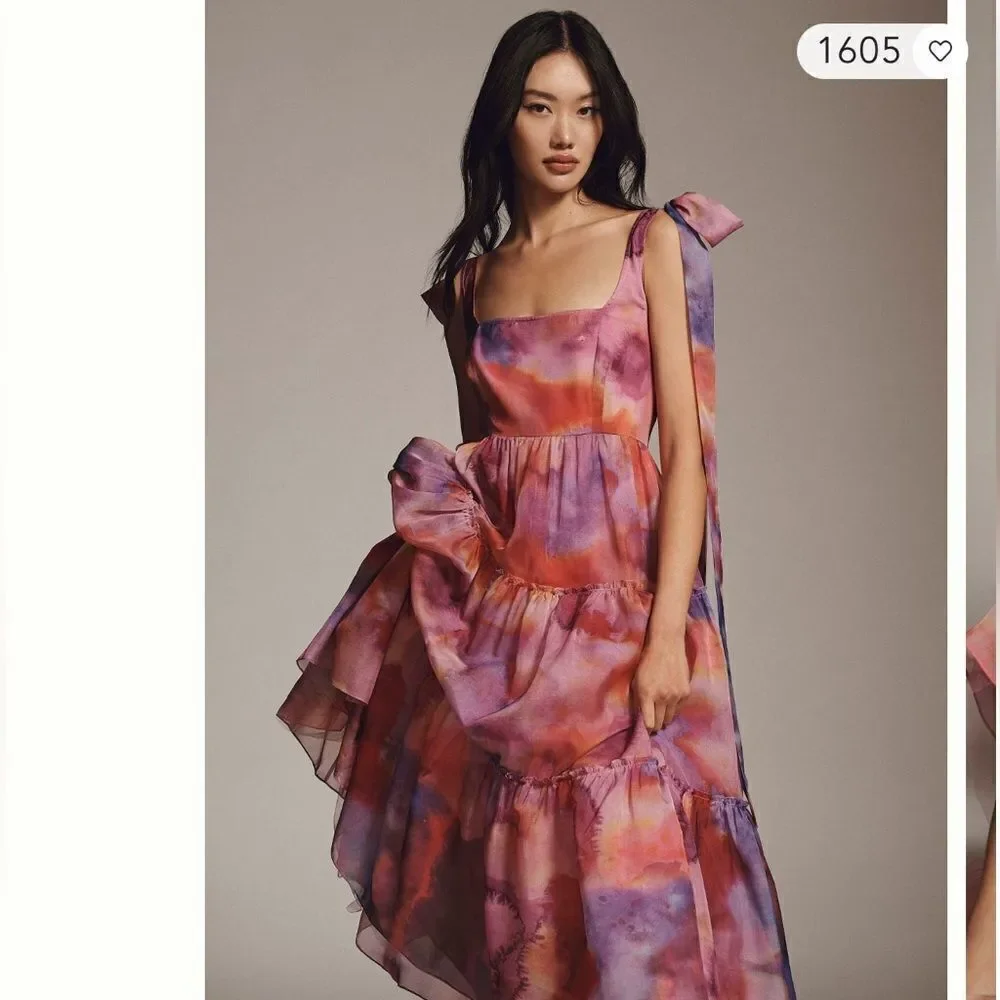 Anthropologie BHLDN Isabella Tiered Square-Neck A-Line Midi Dress/ size XS - Picture 6 of 13